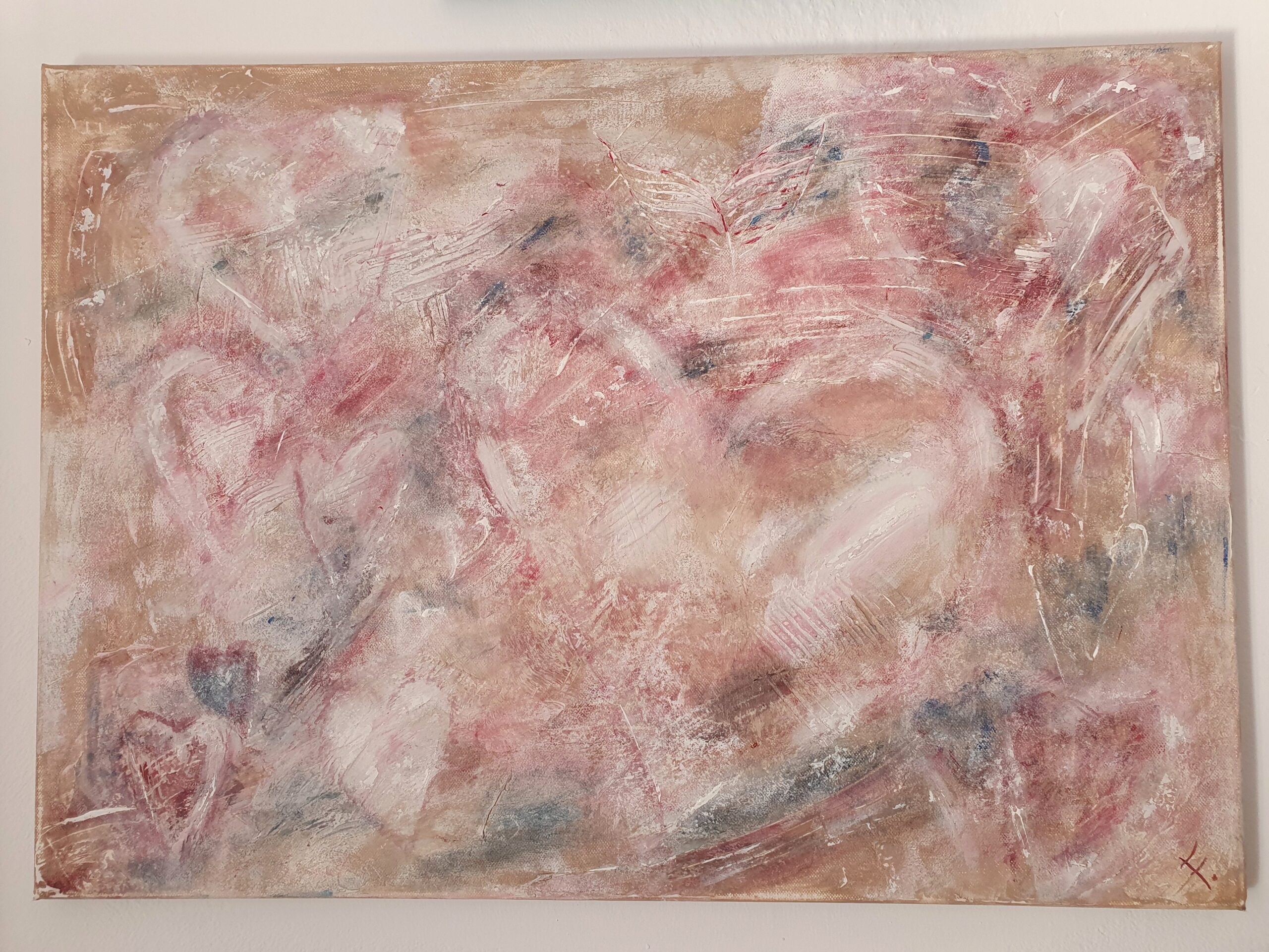 large pale pink hearts painitng